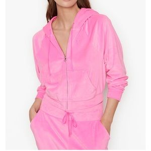 Victoria's Secret Velour Zip Up Hoodie-PINK